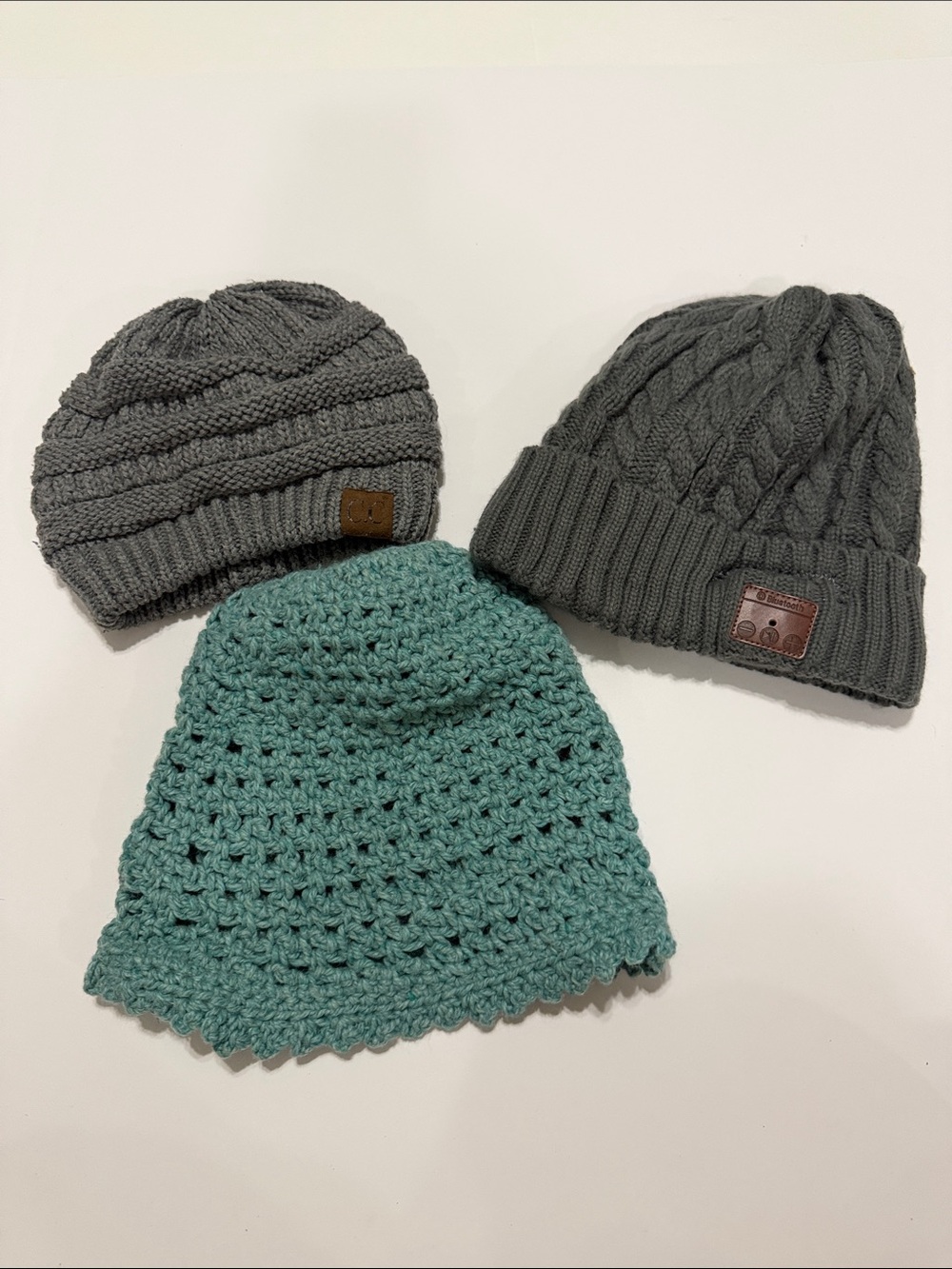Women’s 3-Piece Hat Set - Teal and Gray, One handmade